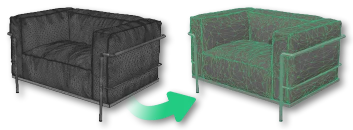 Decimation before/after with a chair