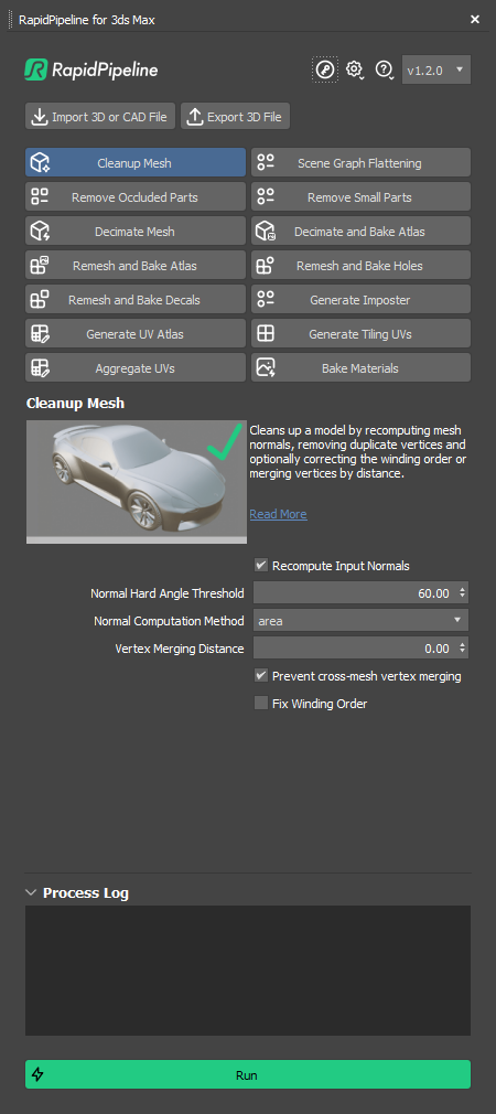 The RapidPipeline 3ds Max Integration Plugin window