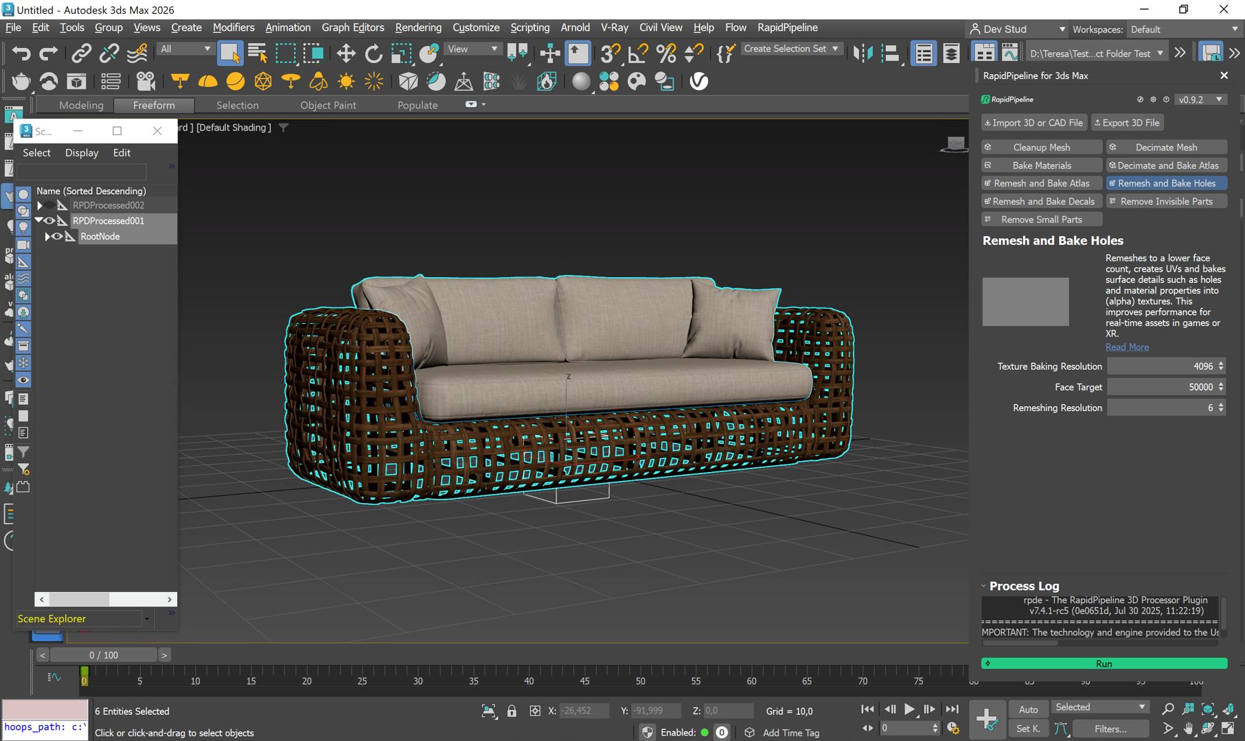 Screenshot of 3ds Max Add-On with the &quot;Remesh and Bake Holes&quot; action