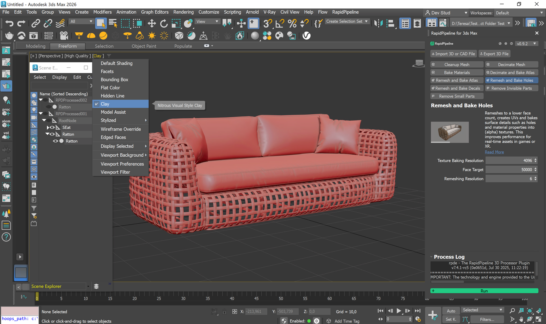 Screenshot of 3ds Max Add-On with the &quot;Remesh and Bake Holes&quot; action
