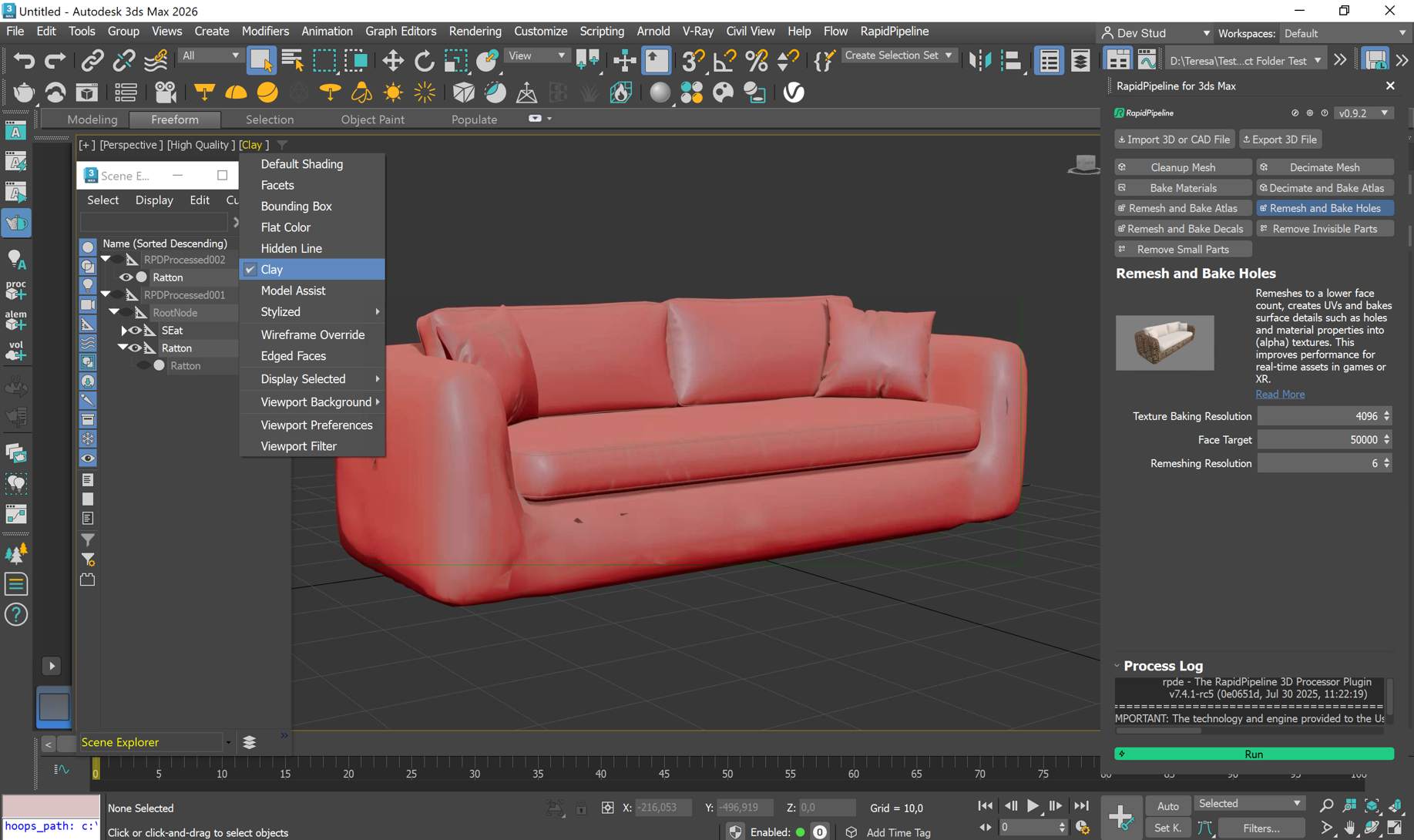 Screenshot of 3ds Max Add-On with the &quot;Remesh and Bake Holes&quot; action