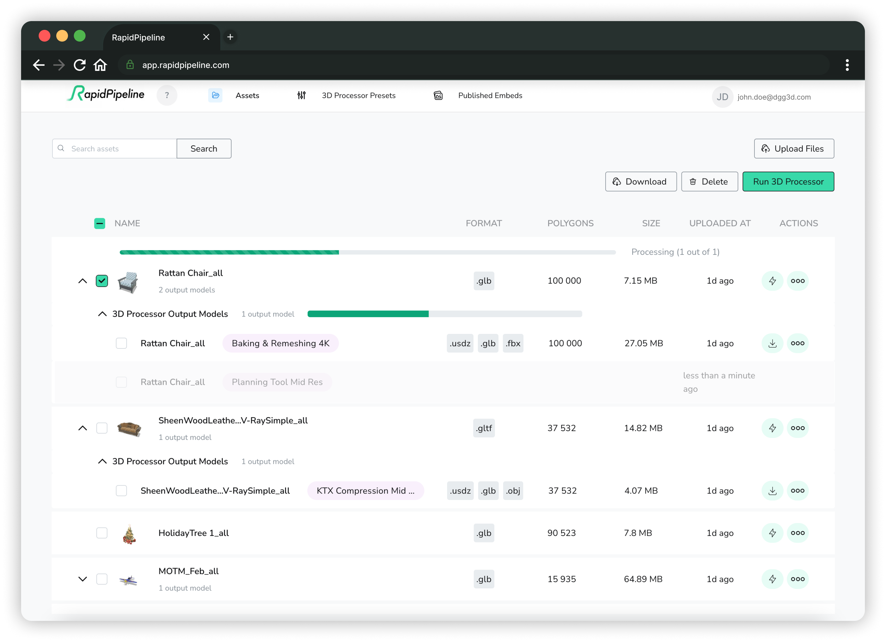 RapidPipeline Cloud 3D Processor