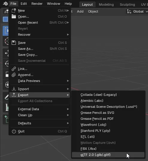 Blender Export to glTF 2.0