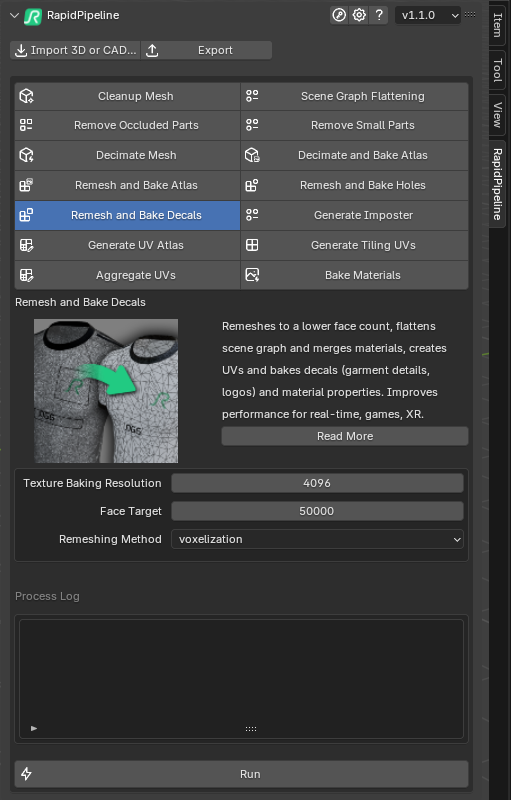 Screenshot of the action interface