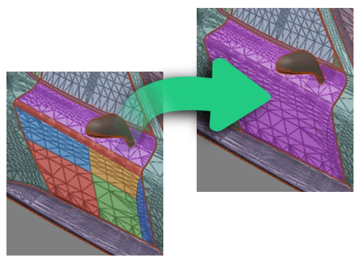 Car door wireframes, before and after sewing