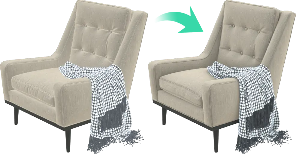 Before and after renders of the chair