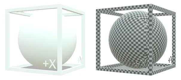 A 1-meter box and sphere without the checker texture, and with