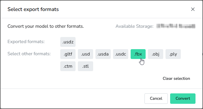 Screenshot of the Convert popup