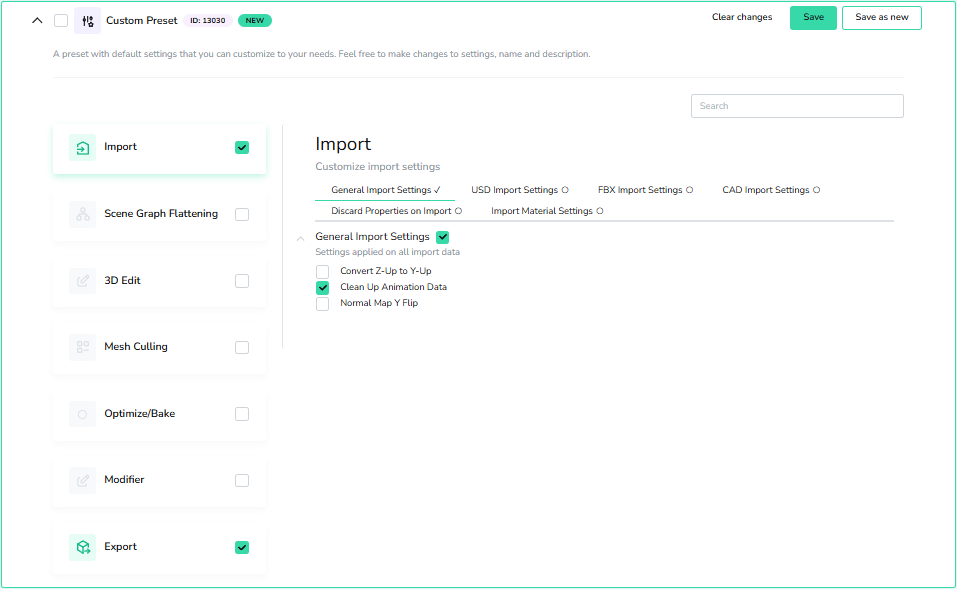 Screenshot of a new custom preset