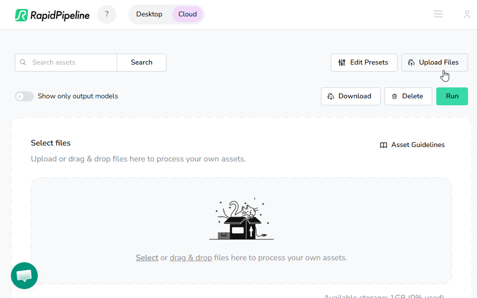 Upload files to RapidPipeline Web Platform