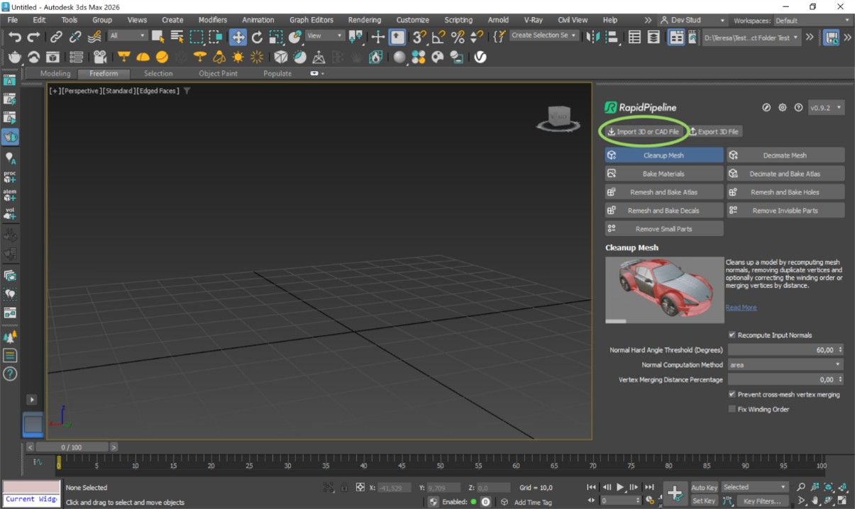 Screenshot of the input model