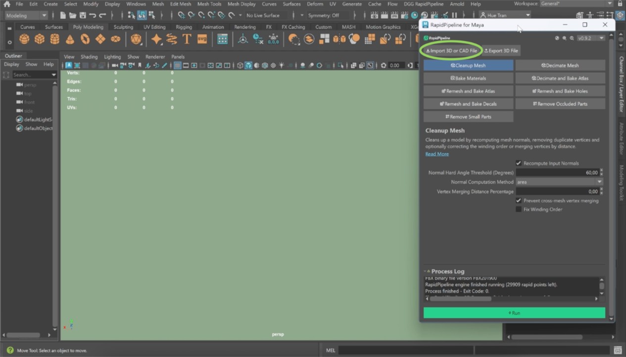 Screenshot of the input model