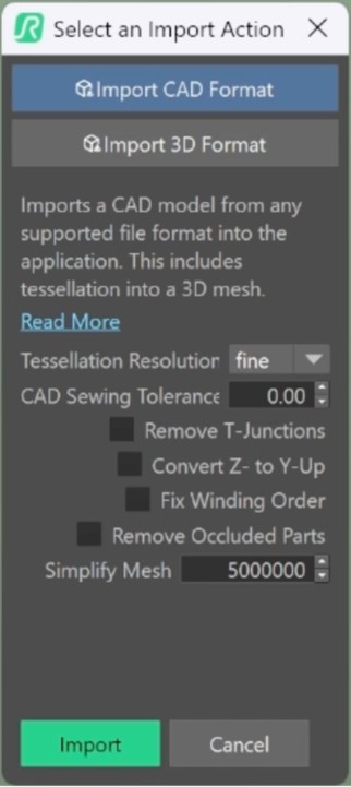Screenshot of the input model