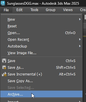 Archive command in 3ds Max