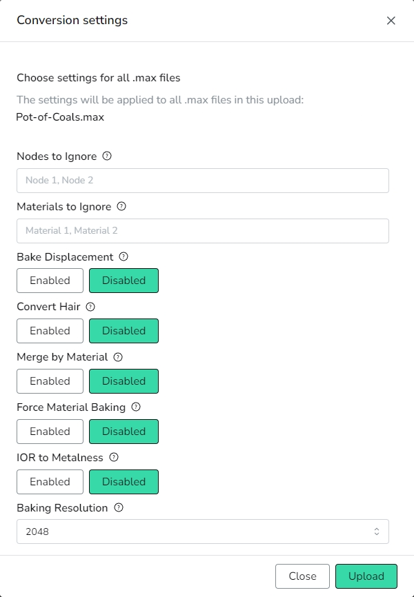 DCC Importer settings on the Cloud