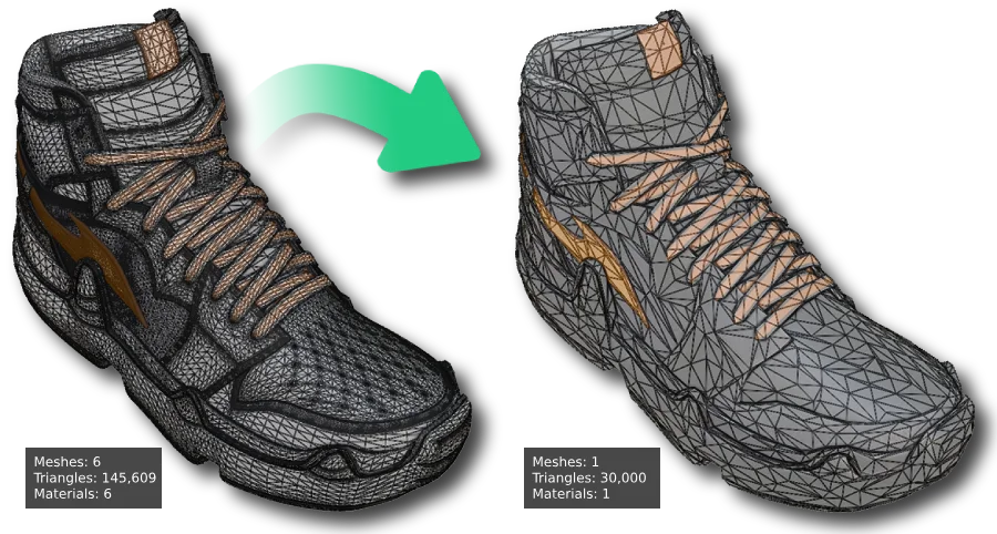 Shoe model before and after optimization