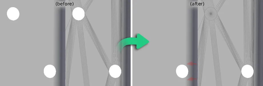 Screenshot of before/after defeaturing with flat and curved surfaces