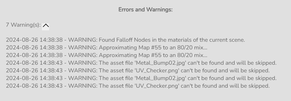 Errors and Warnings section