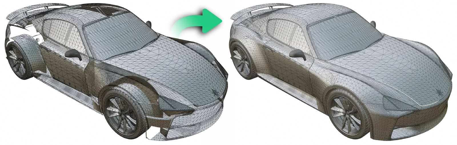 Inverted surfaces of a car being fixed