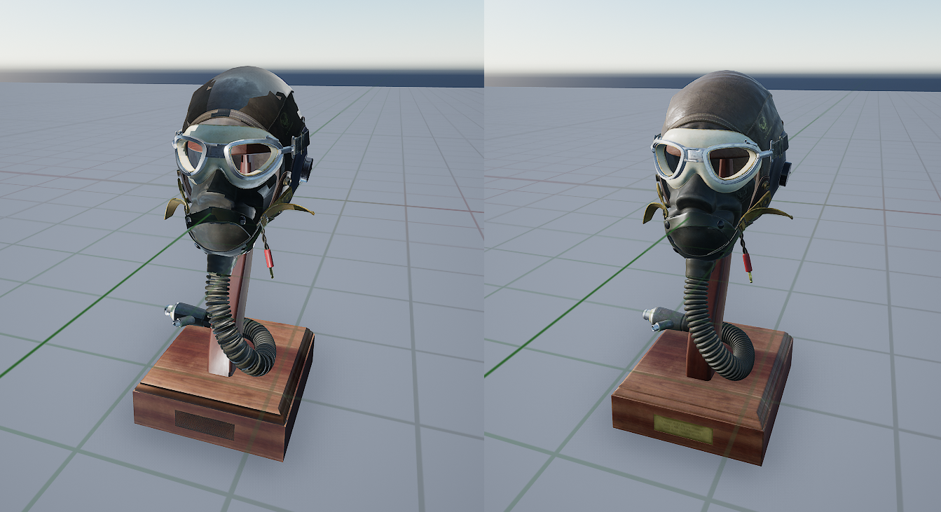 Left: FlightHelmet asset from glTF with wrong normals; Right: After applying the steps above