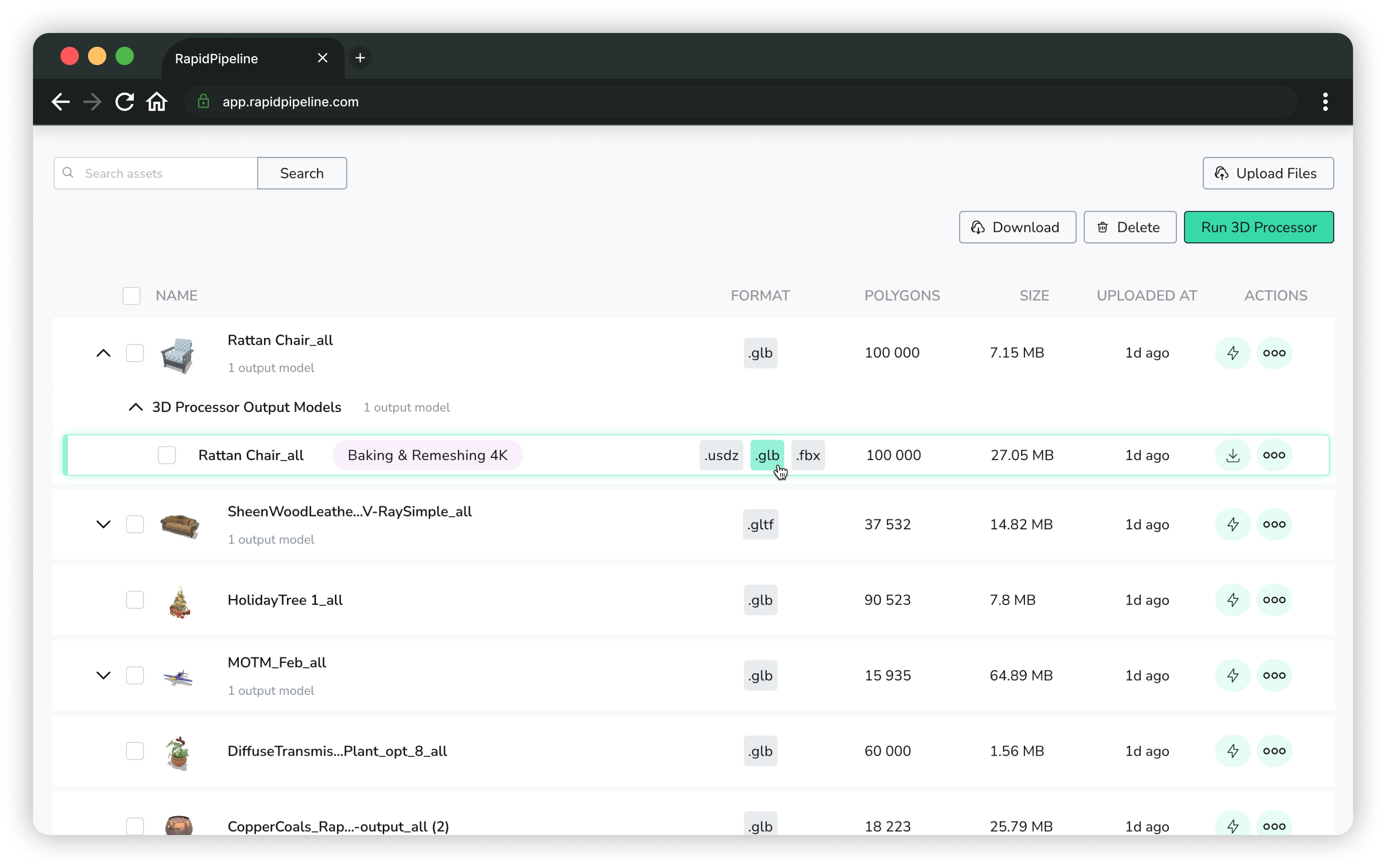 Download output format