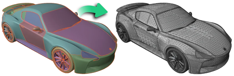 CAD car model imported into mesh format
