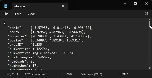 Output of the Write command, shown in Windows Notepad