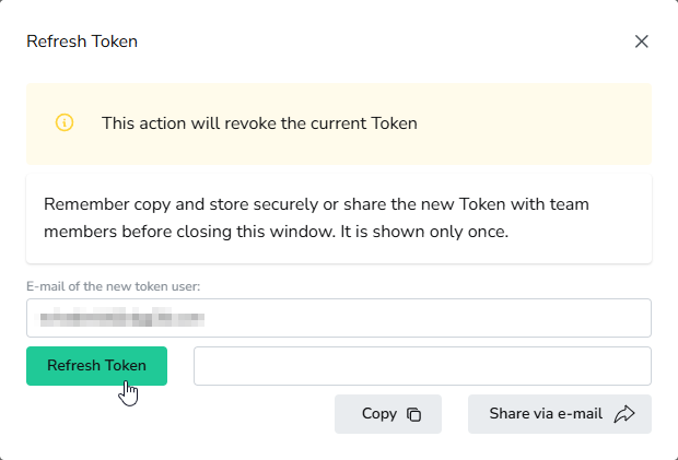 Refresh Token popup window