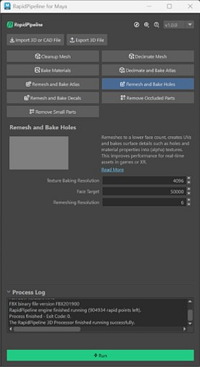 Screenshot of the RapidPipeline Processor UI