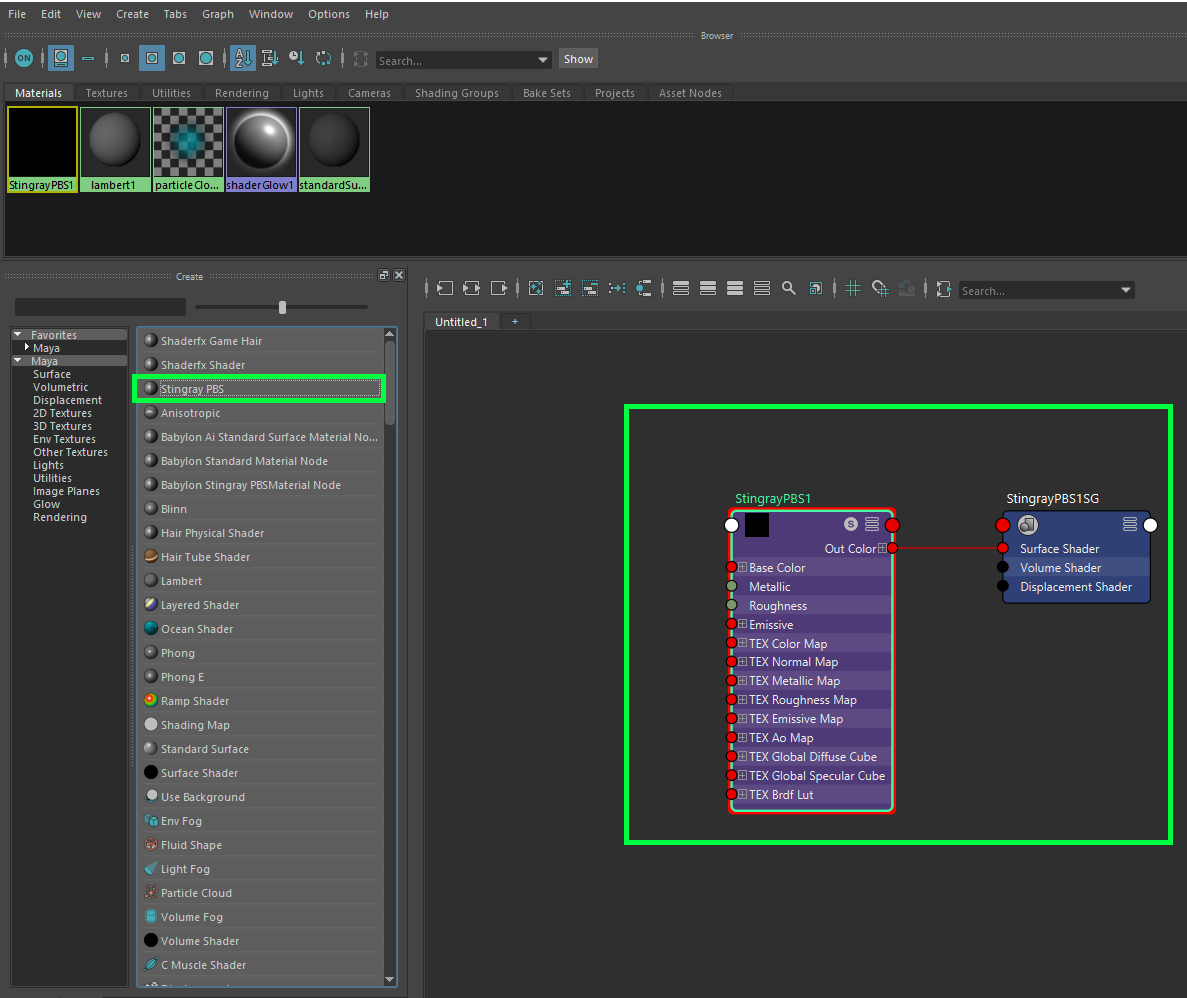 Stingray PBS Material can be found in the Hypershade Editor