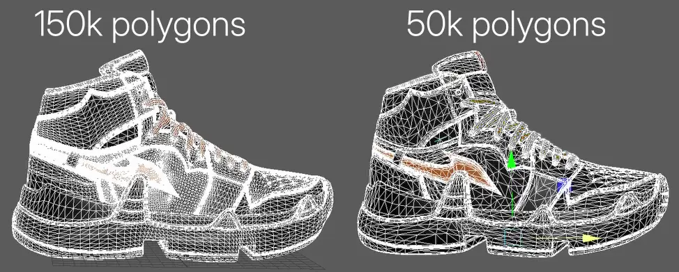 Before and after optimization, with "Wireframe on shaded” enabled