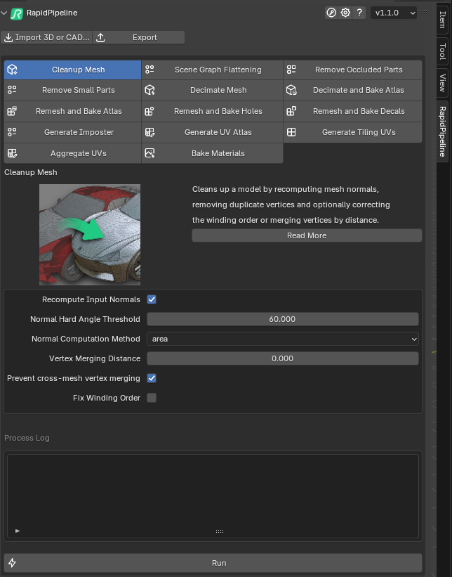 Screenshot of the RapidPipeline Processor UI