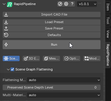 Screenshot of the RapidPipeline Processor UI