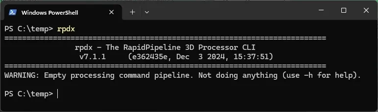 The basic command line interface for 3D Processor