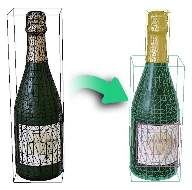 Champagne bottle meshes being split