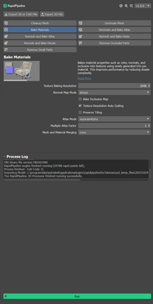 Screenshot of the plugin with the Decimate Mesh button active