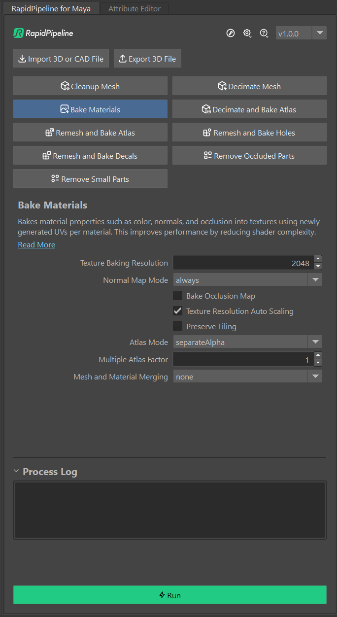 Screenshot of the plugin with the Decimate Mesh button active