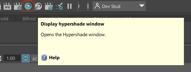 Screenshot of the Hypershade button