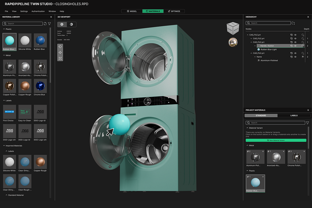 RapidPipeline Twin Studio window