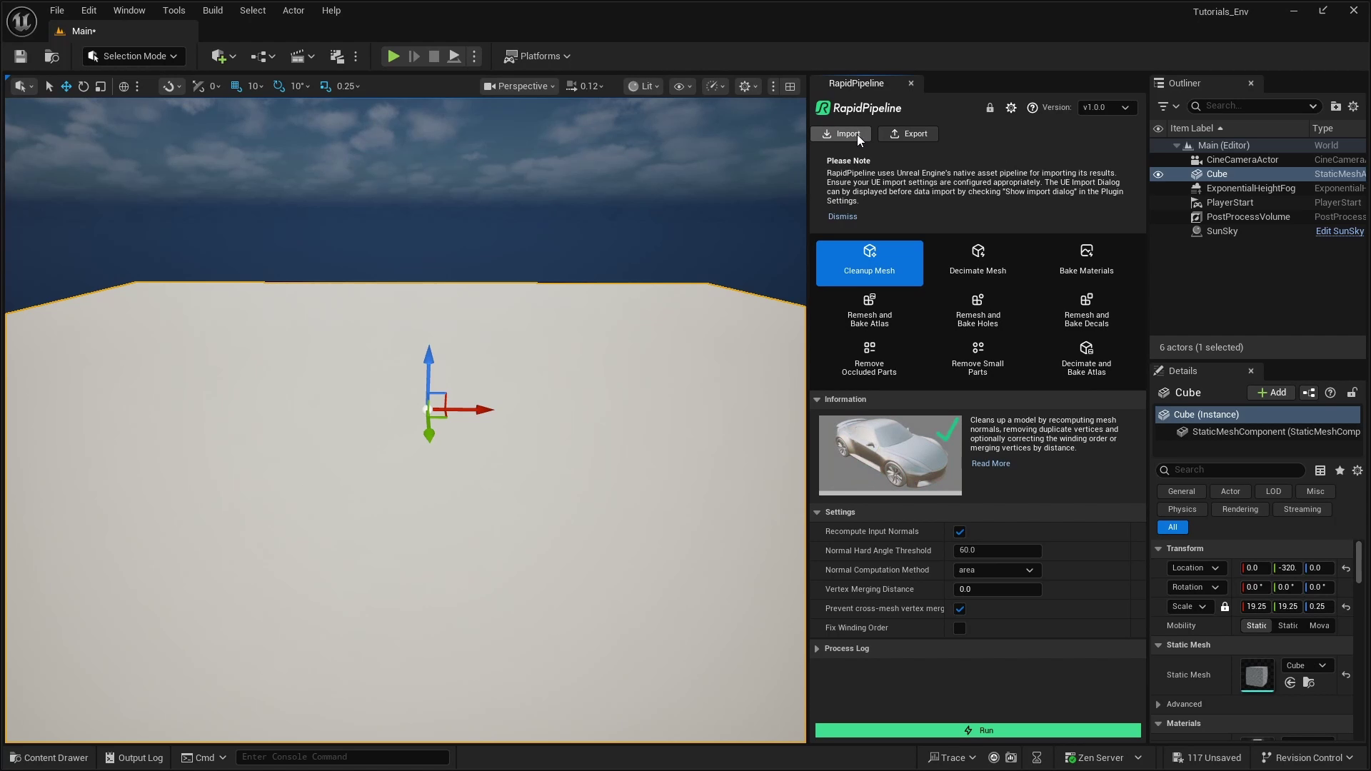 RapidPipeline window