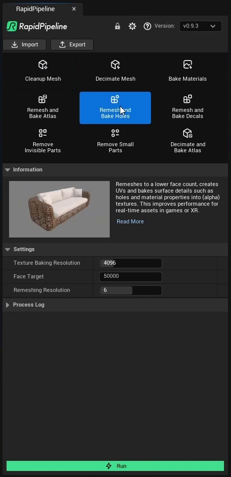 Screenshot of the input model