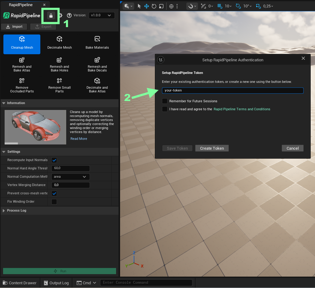 Screenshot of the RapidPipeline Token Setup