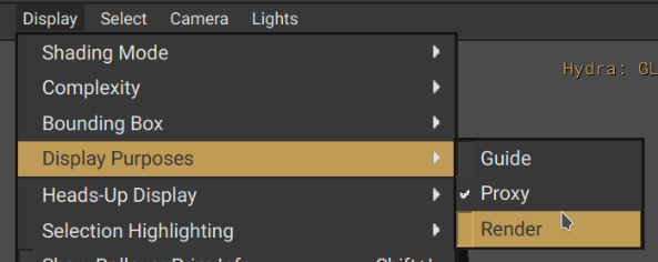 USD display purpose menu choices