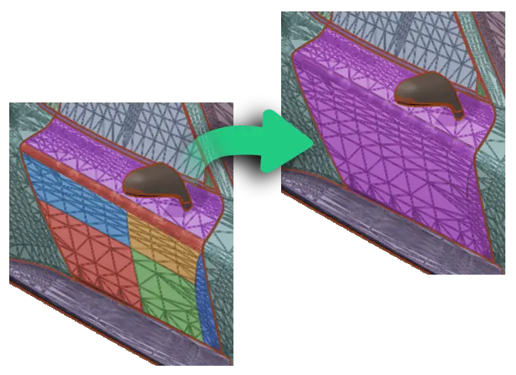 Surfaces of a car door being merged together